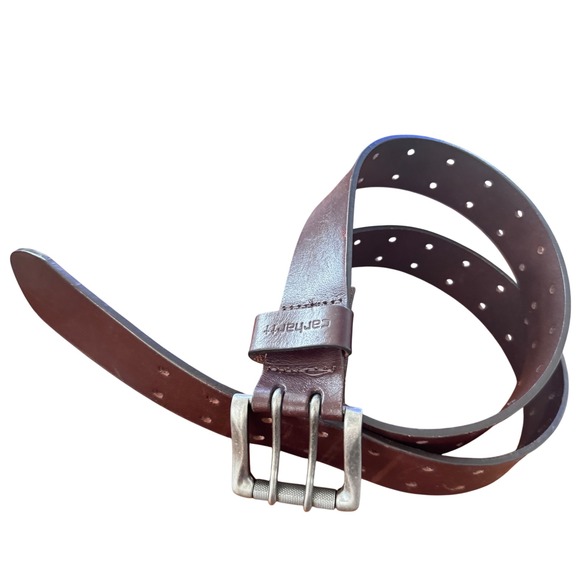 Carhartt Brown Leather Belt Double Prong‎ Buckle Men's Lg 40 preloved EUC - Picture 5 of 8